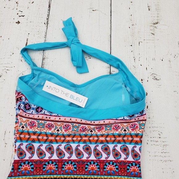 Into The Bleu by Amerex Multicolor One-Piece Halter Swimsuit Women's Size 8 NEW - Picture 4 of 5